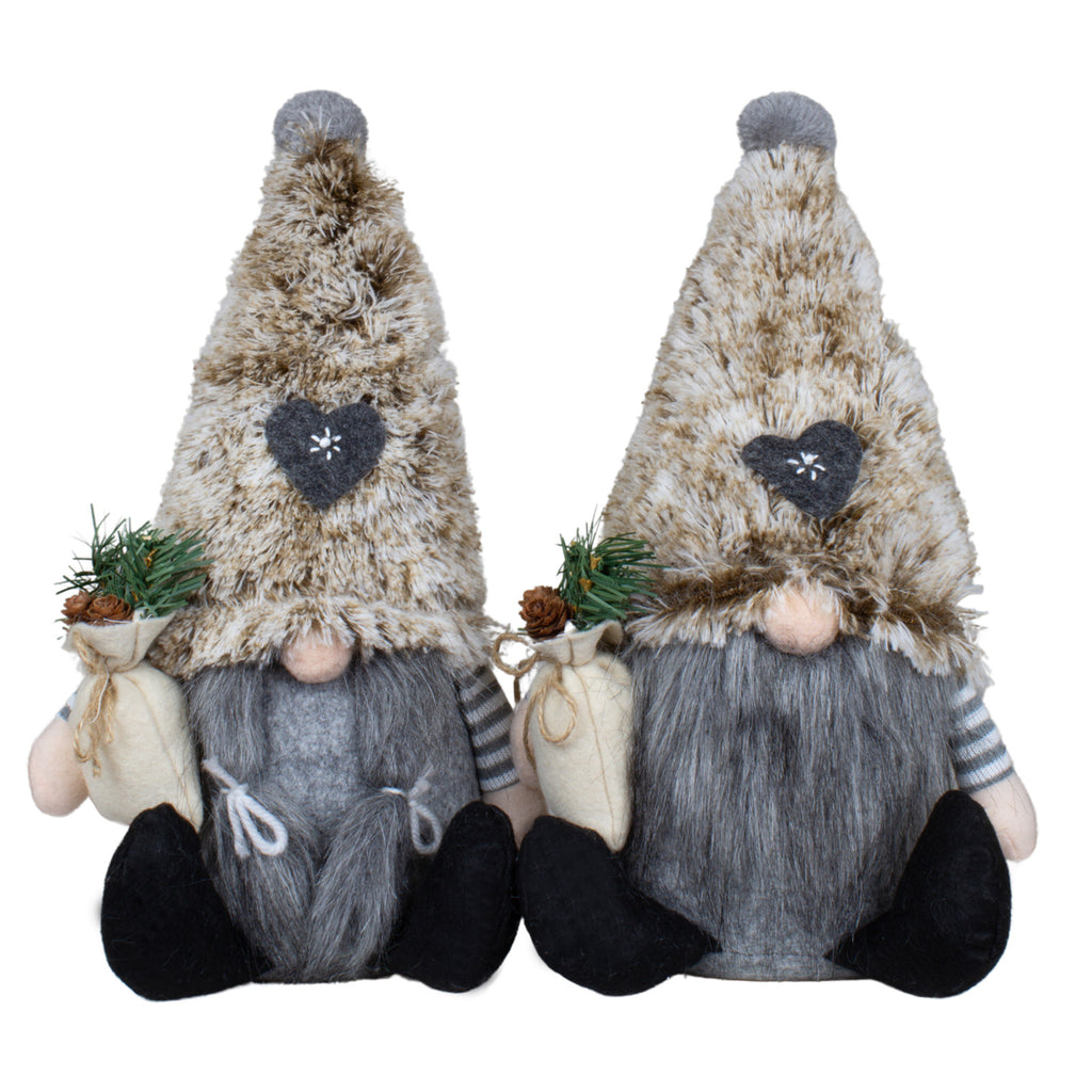 Wichtel sitzend 18cm (33cm) in 2 Designs. Dekofigur Gnom mit flauschige Zipfelmütze und Geschenk