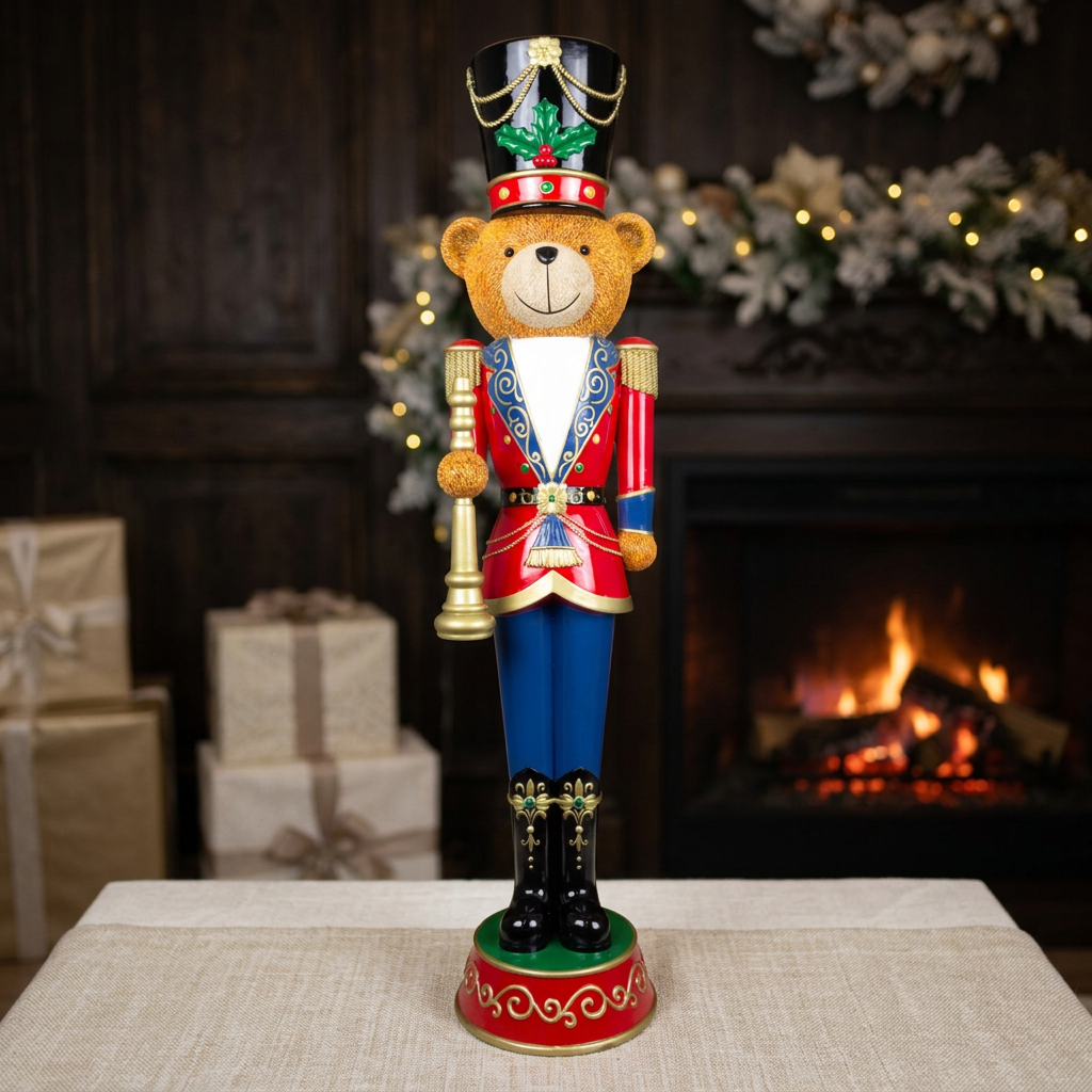 Deko Nussknacker Bär Weihnachtsfigur in Soldatenuniform 73 cm