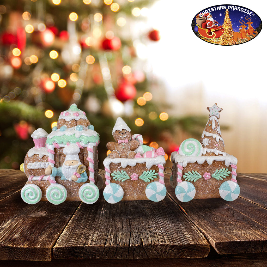 Lebkuchenzug mit 2 Wagen 38cm braun-rosa-mintgrün