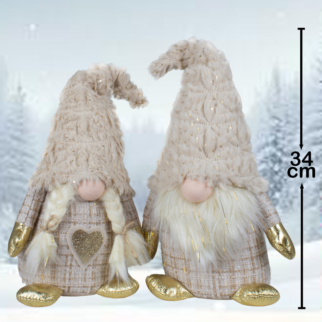 Wichtel, 2 Designs, 34cm sitzend Dekofigur mit Goldakzenten