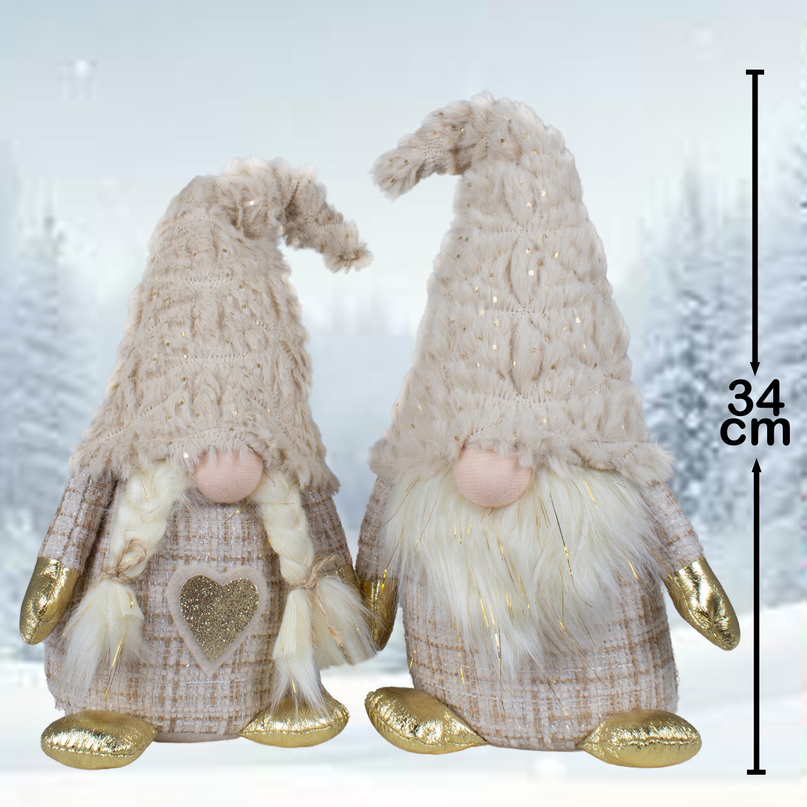 Wichtel, 2 Designs, 34cm sitzend Dekofigur mit Goldakzenten
