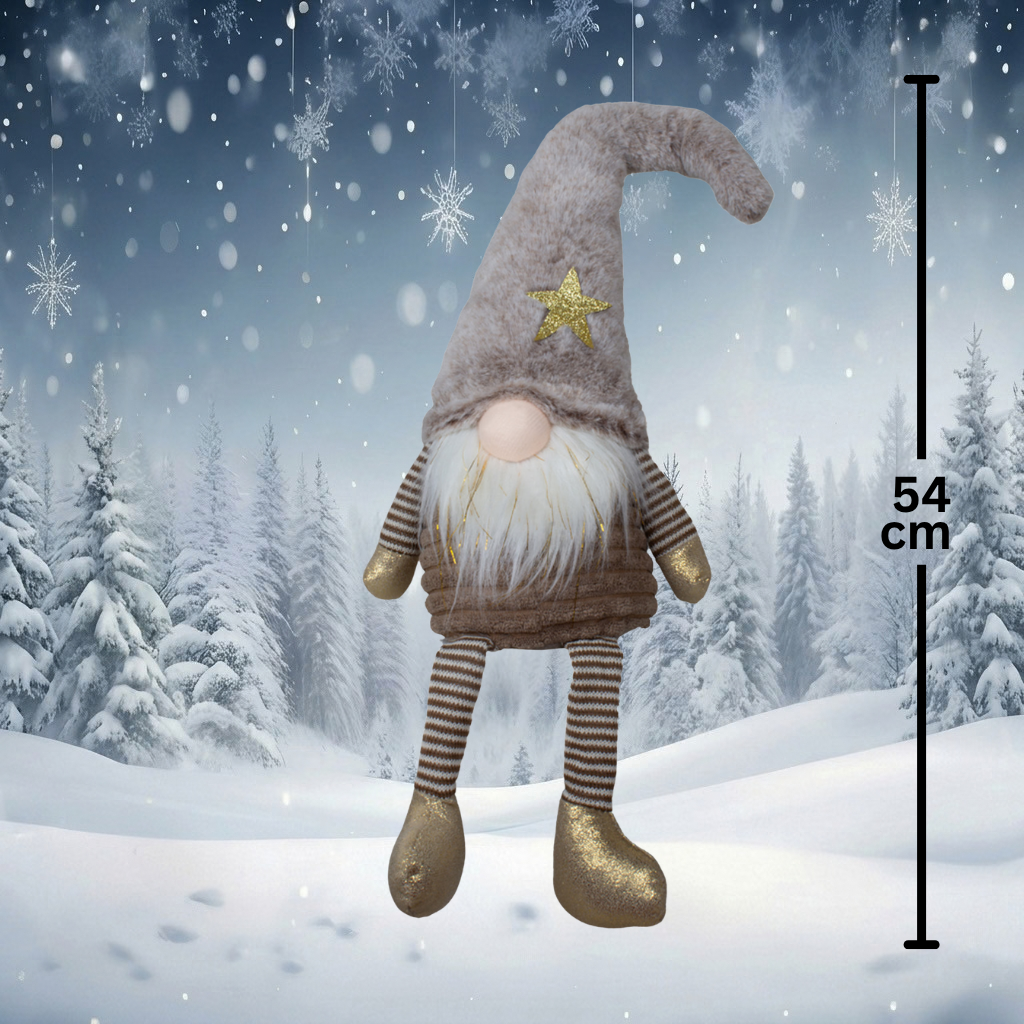 Wichtel 54cm Kantenhocker mit brauner Zipfelmütze und Goldakzenten