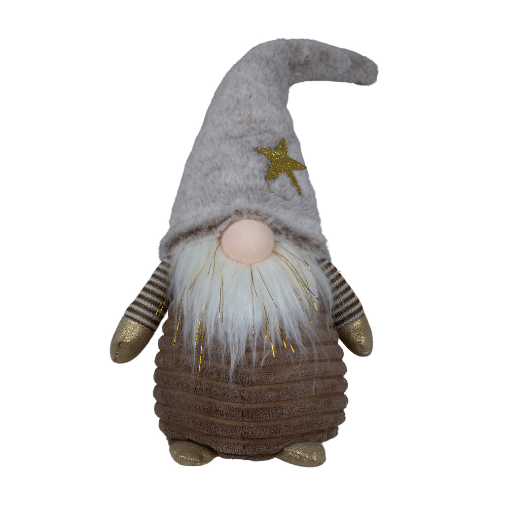 Wichtel 41cm sitzend mit brauner Zipfelmütze und Goldakzenten