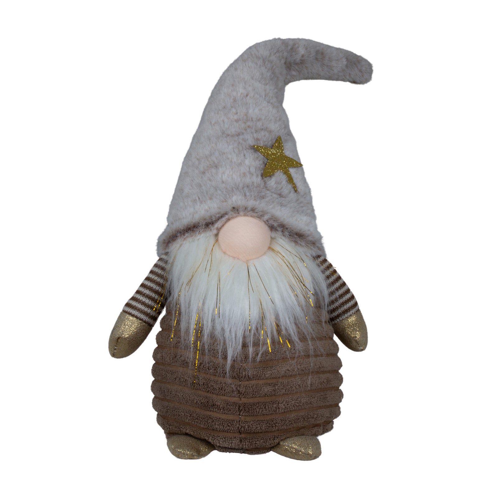 Wichtel 41cm sitzend mit brauner Zipfelmütze und Goldakzenten