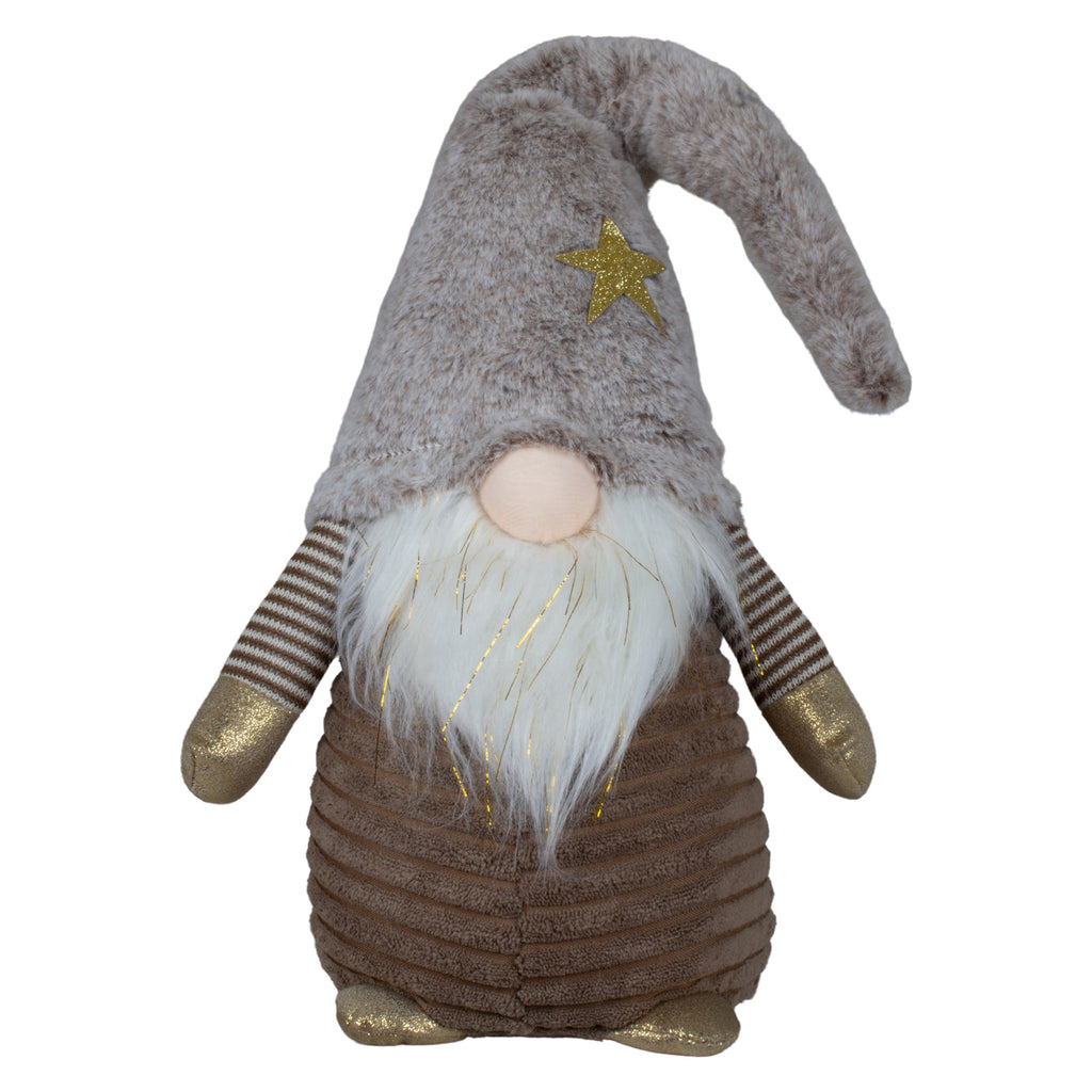 Wichtel 52cm sitzend mit brauner Zipfelmütze und Goldakzenten