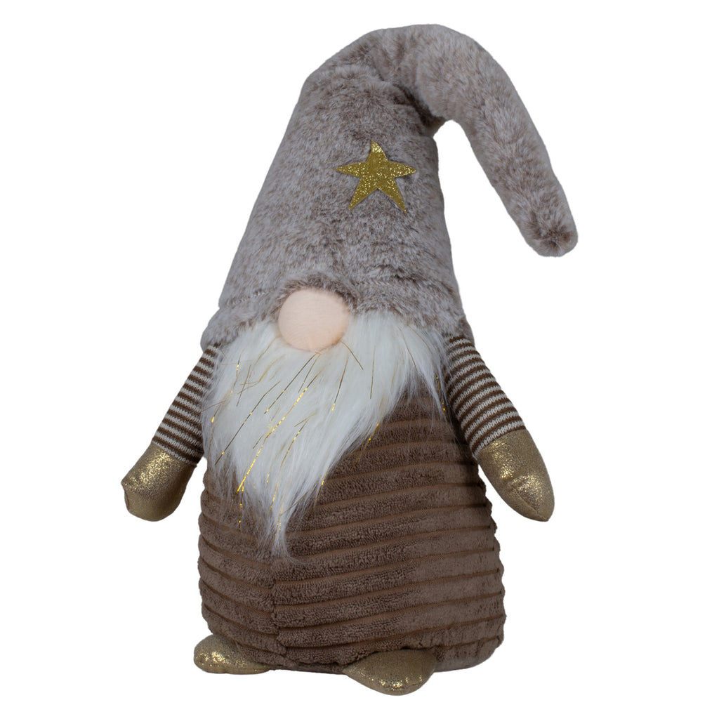 Wichtel 52cm sitzend mit brauner Zipfelmütze und Goldakzenten