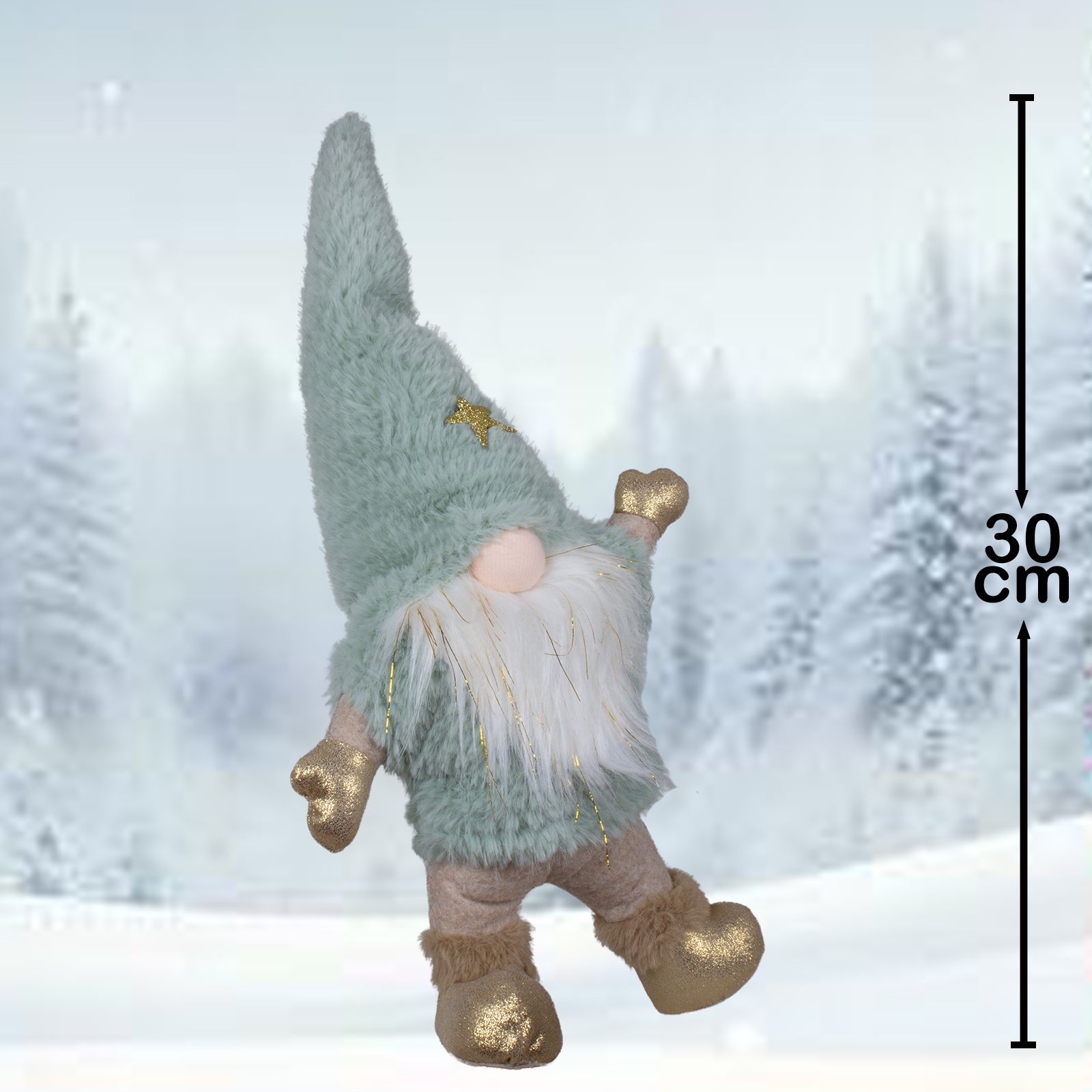 Weihnachtswichtel mit Mütze & Goldakzenten 30cm (45cm) stehend