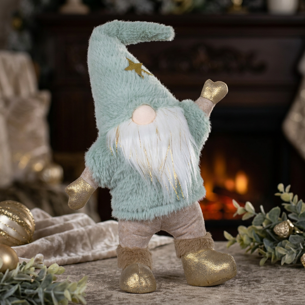 Weihnachtswichtel mit Mütze & Goldakzenten 38cm (55cm) stehend