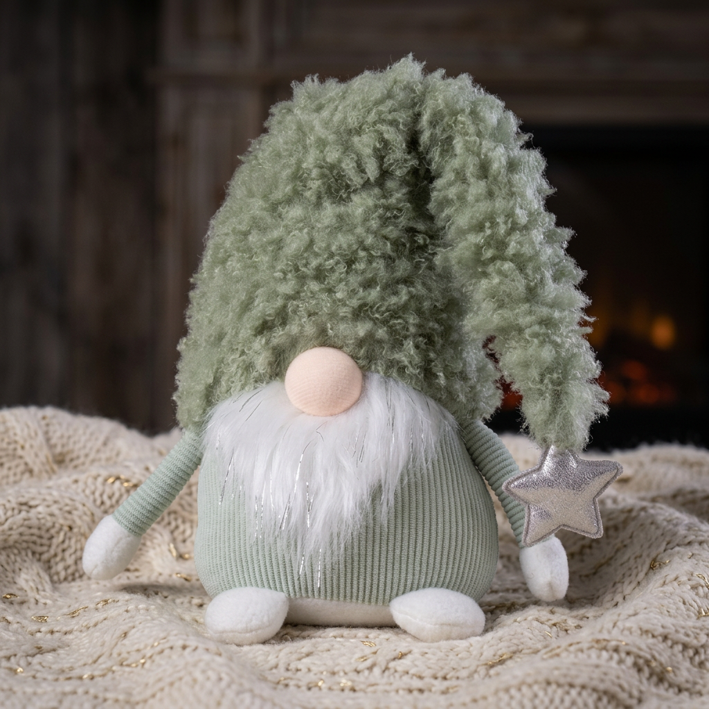 Cuddly gnome with green hat & silver star 28 cm