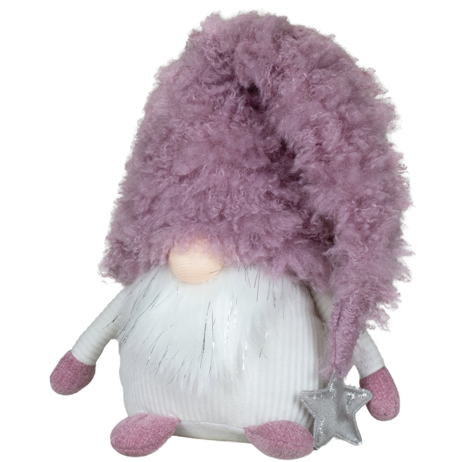 Wichtel sitzend 54cm kuscheliger Deko Gnom mit rosa Mütze & silbernem Stern