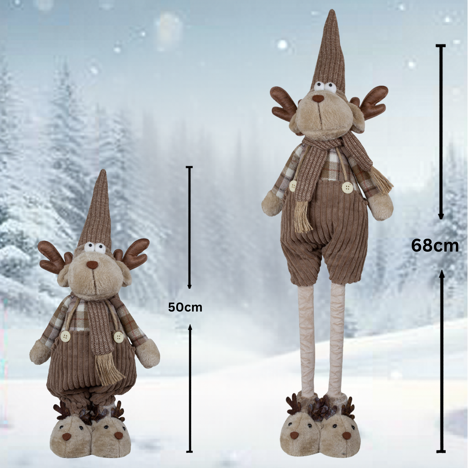 Elch mit Teleskopbeinen 50-68cm – 2 Designs, Handgefertigt