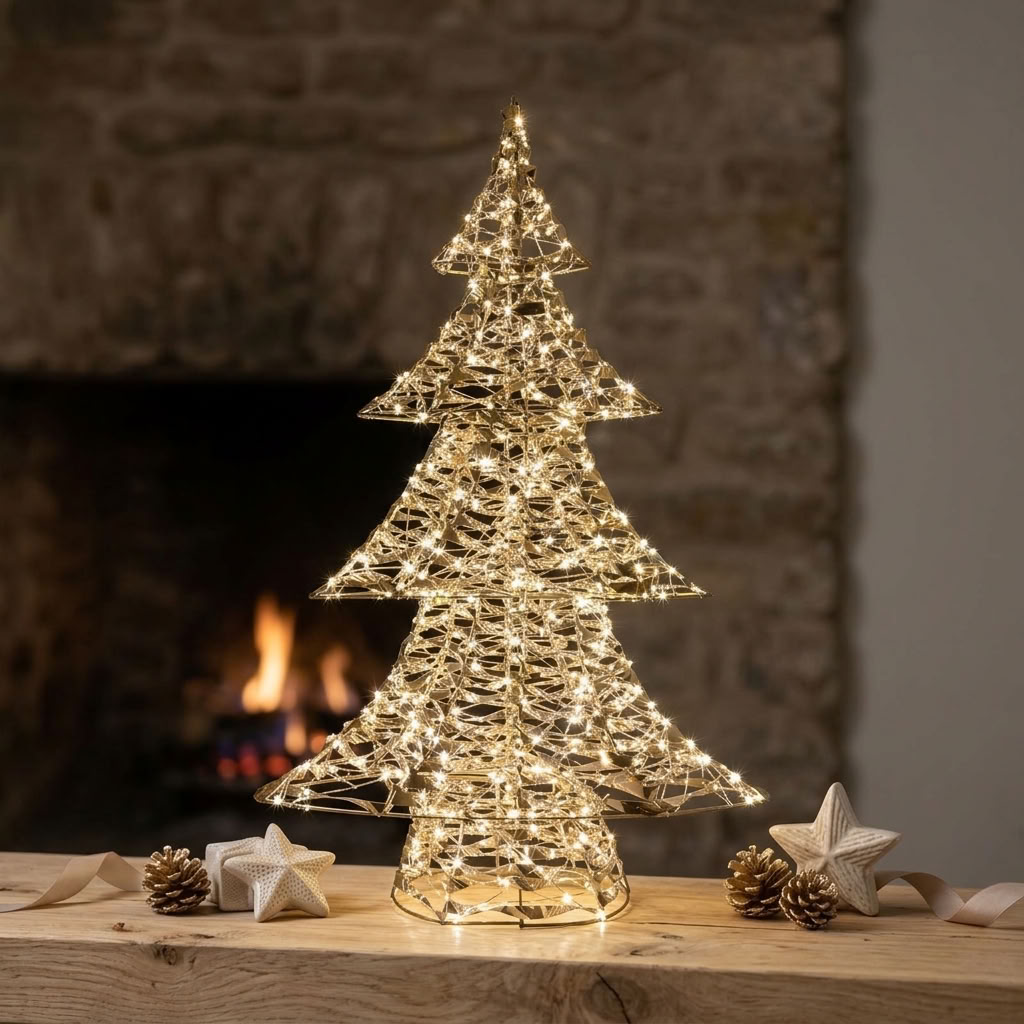 LED Lichterbaum warmweiß - Farbe gold - Höhe 60cm – mit Timer