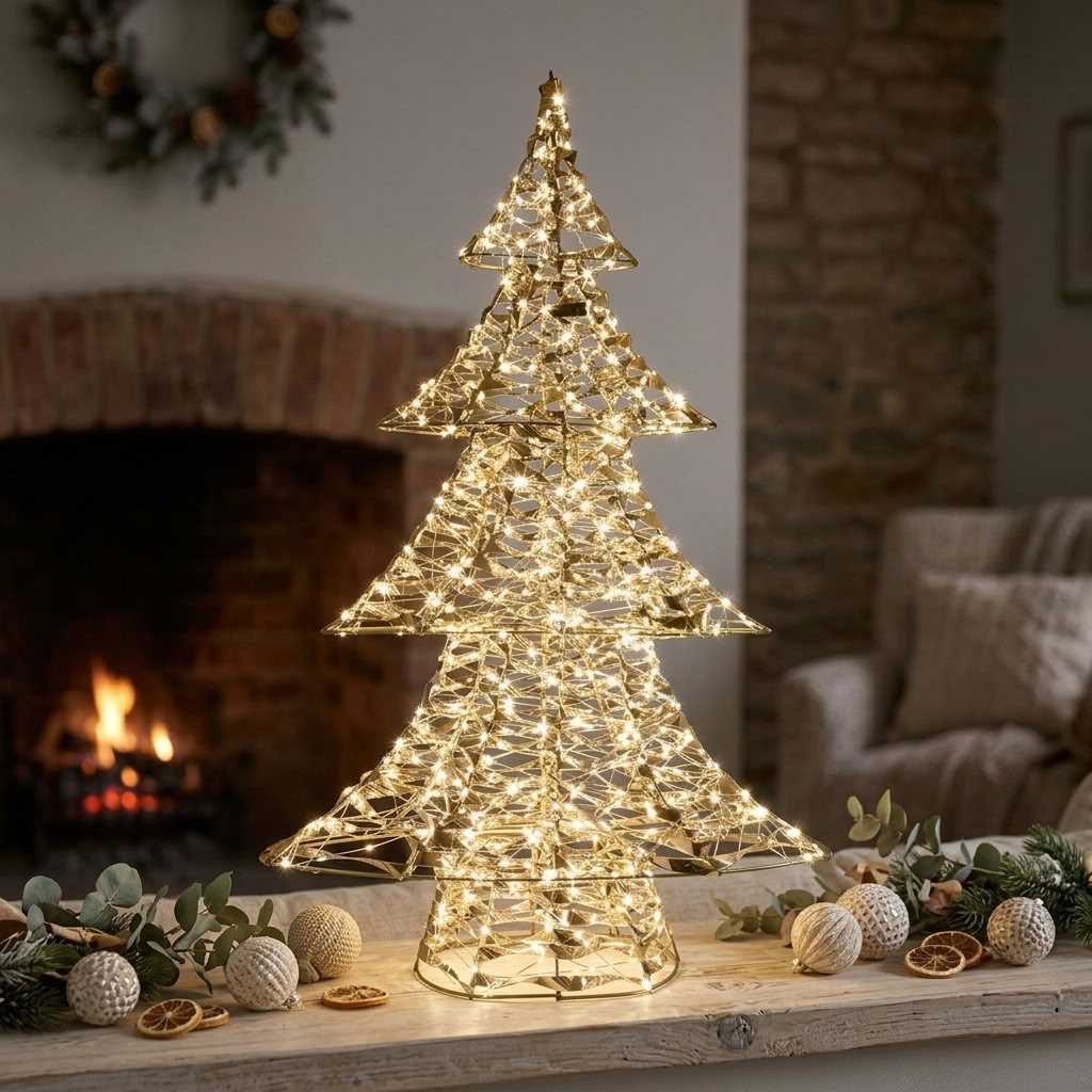 LED Lichterbaum warmweiß - Farbe gold - Höhe 80cm – mit Timer