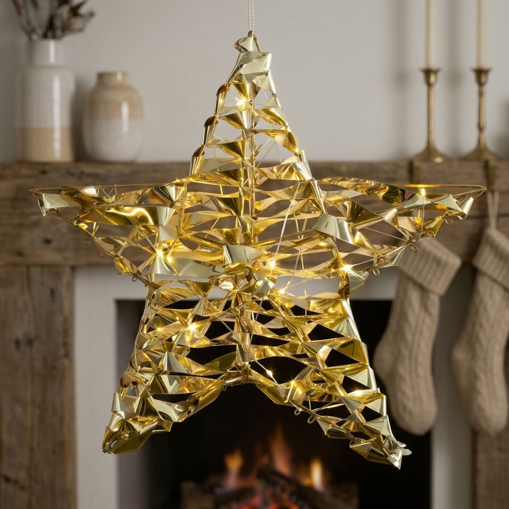 LED Stern Weihnachtsstern warmweiß - Farbe gold - Höhe 30cm – mit Timer
