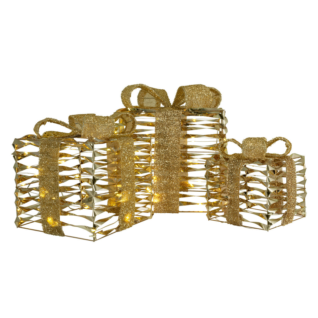 LED Geschenkboxen Set 3-teilig – Gold, mit Timerfunktion