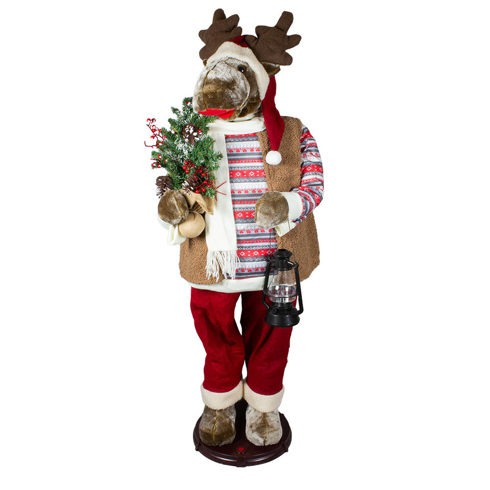Tanzender Weihnachts-Elch 150 cm mit Musik Laterne und Weihnachtskranz