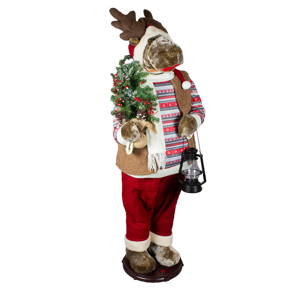 Tanzender Weihnachts-Elch 150 cm mit Musik Laterne und Weihnachtskranz