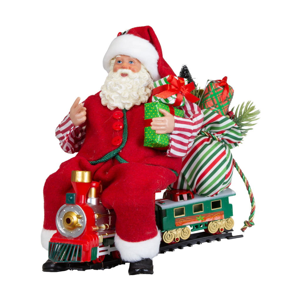 Weihnachtsmann Figur auf Lokomotive 28 cm Santa mit Geschenken & Zug