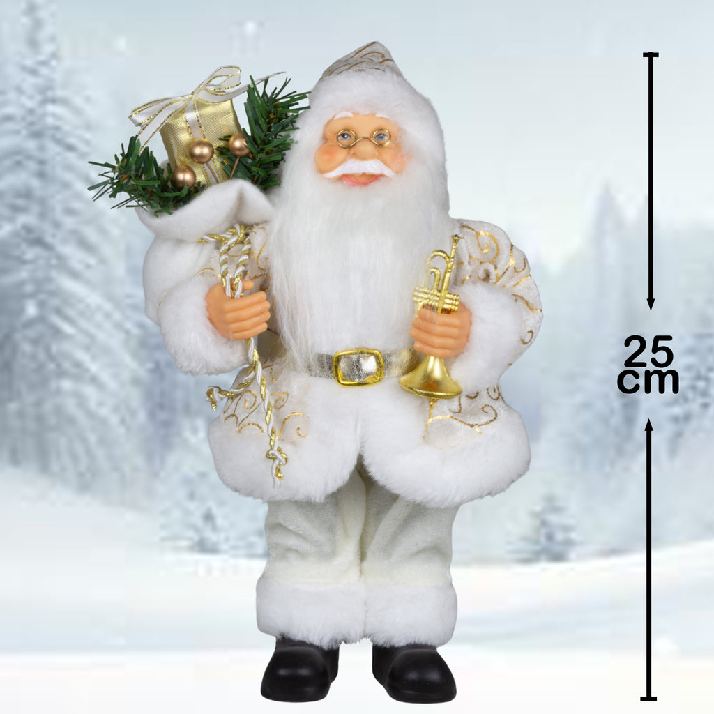 Weihnachtsmann stehend 25cm Santa Claus Figur in Weiß und Gold