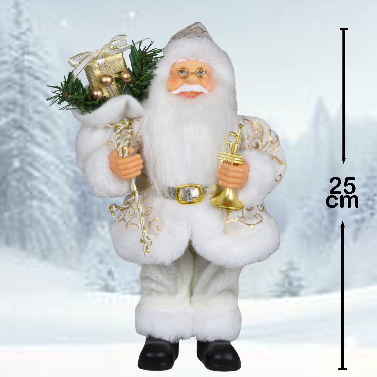 Weihnachtsmann stehend 25cm Santa Claus Figur in Weiß und Gold