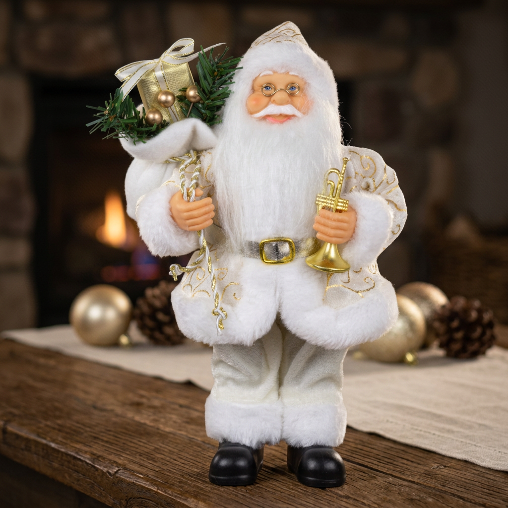 Weihnachtsmann stehend 25cm Santa Claus Figur in Weiß und Gold