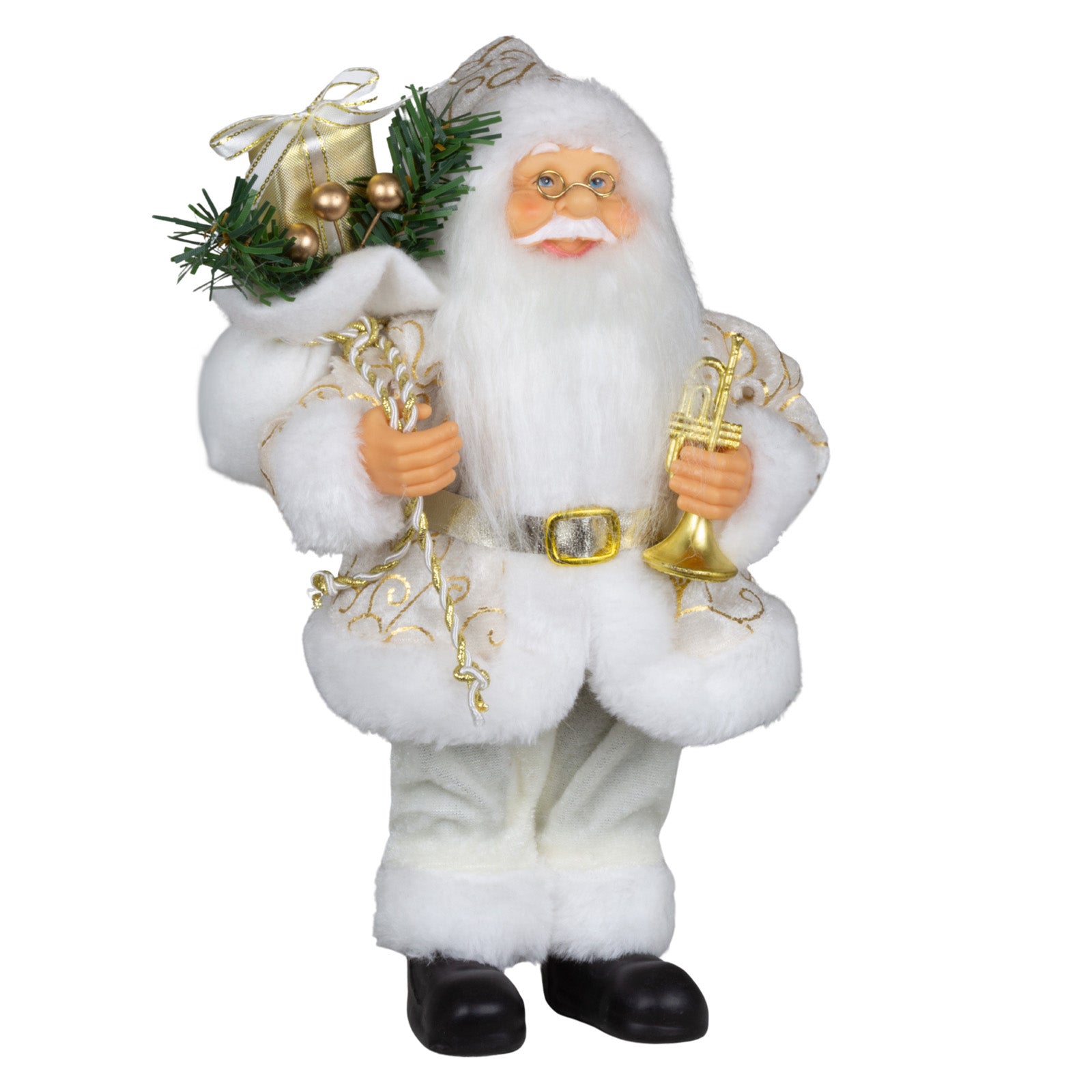 Weihnachtsmann stehend 25cm Santa Claus Figur in Weiß und Gold