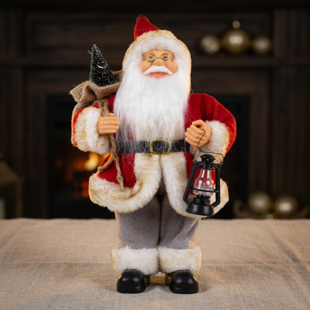 Weihnachtsmann stehend 25cm Santa Claus Dekofigur mit Laterne und Jutesack