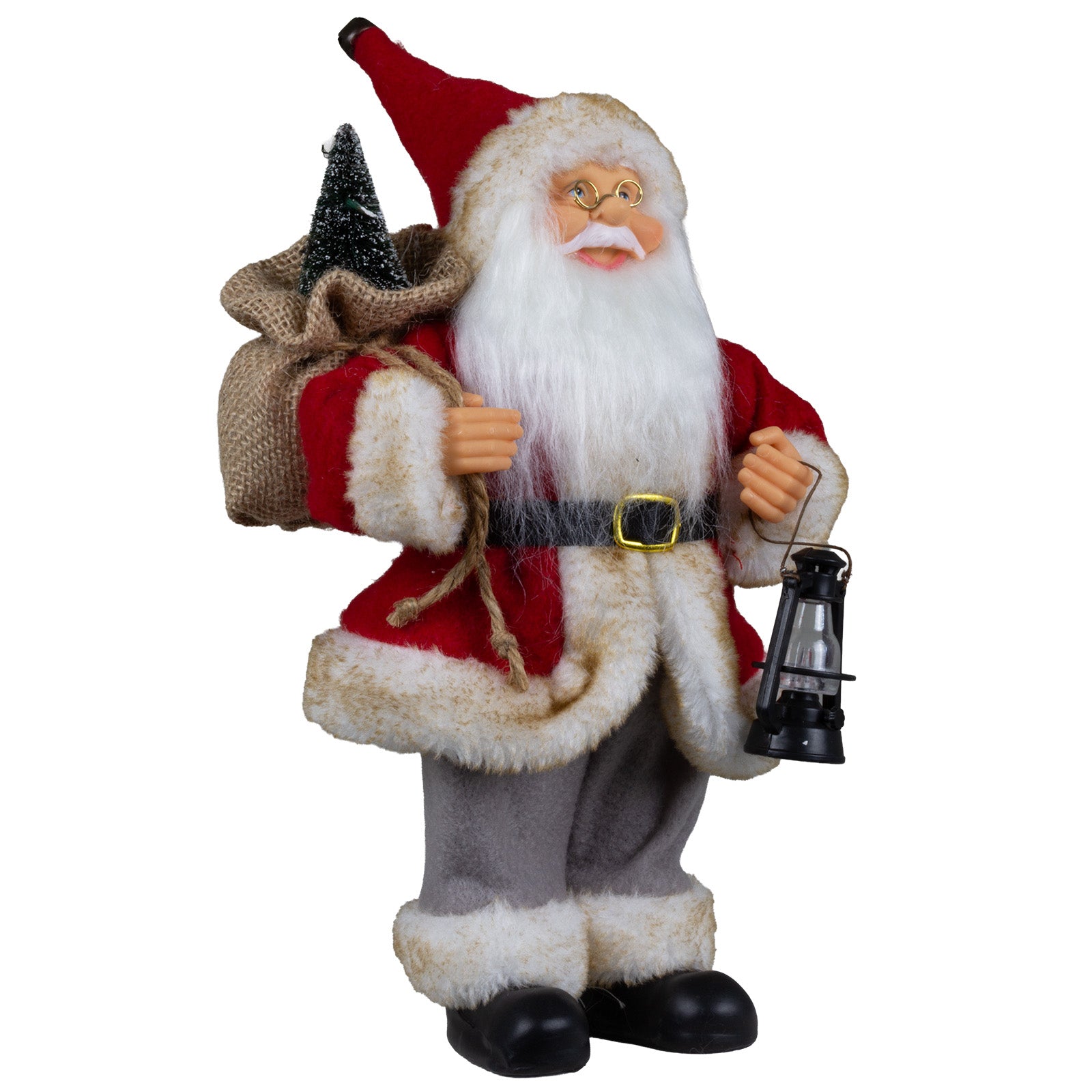 Weihnachtsmann stehend 25cm Santa Claus Dekofigur mit Laterne und Jutesack