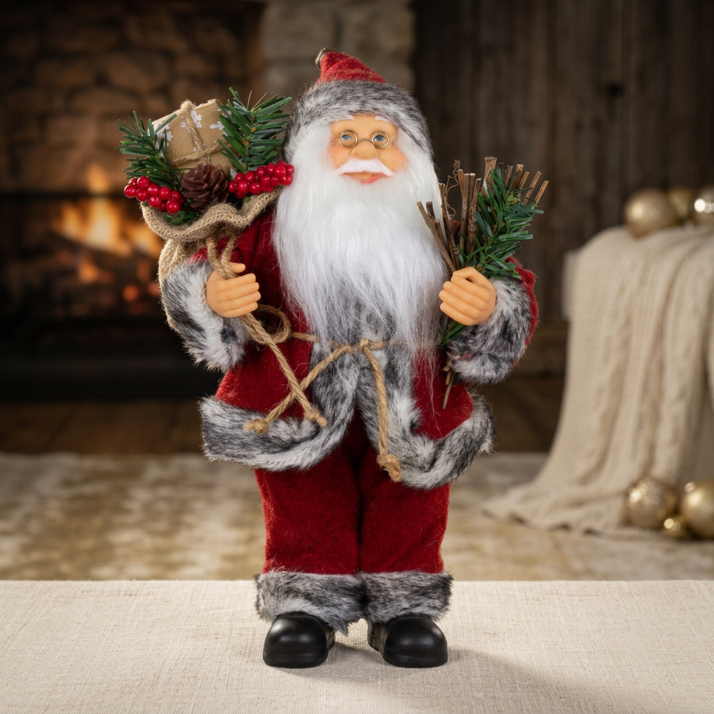 Weihnachtsmann stehend 25cm Santa Claus Dekofigur rot mit Geschenkesack