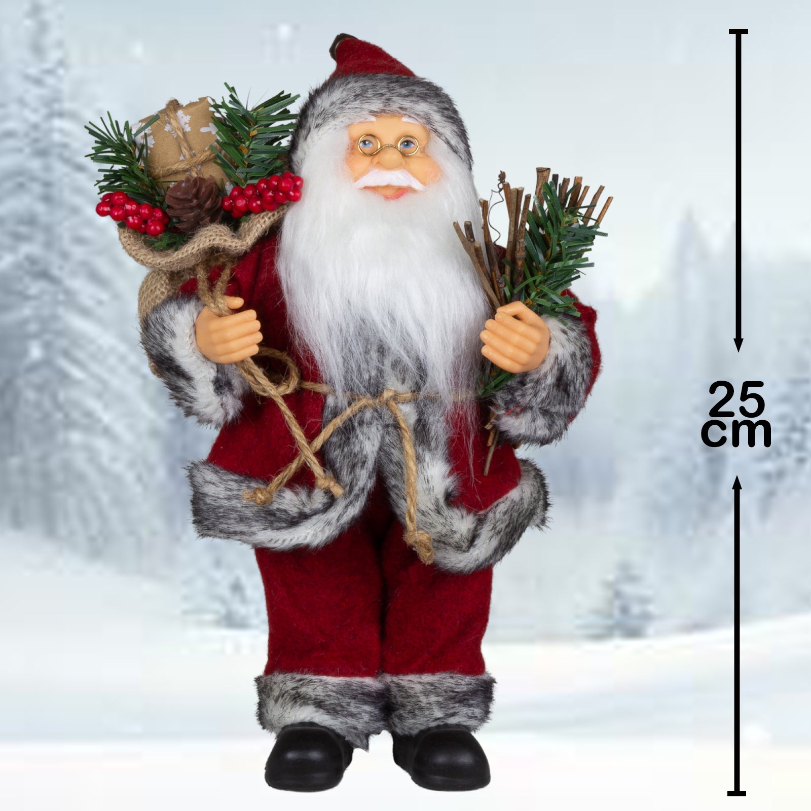 Weihnachtsmann stehend 25cm Santa Claus Dekofigur rot mit Geschenkesack