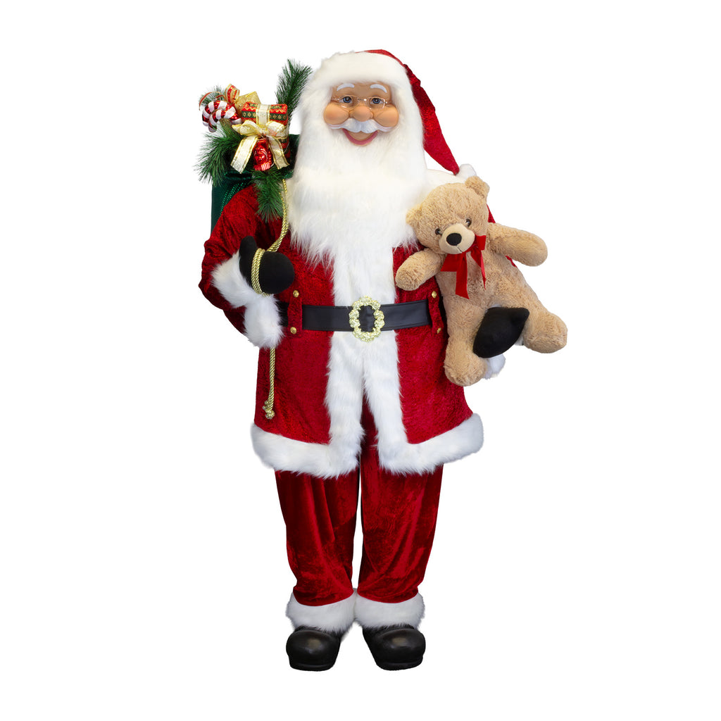 Weihnachtsmann 180cm mit rote, klassische Optik, Geschenkesack und Teddybär