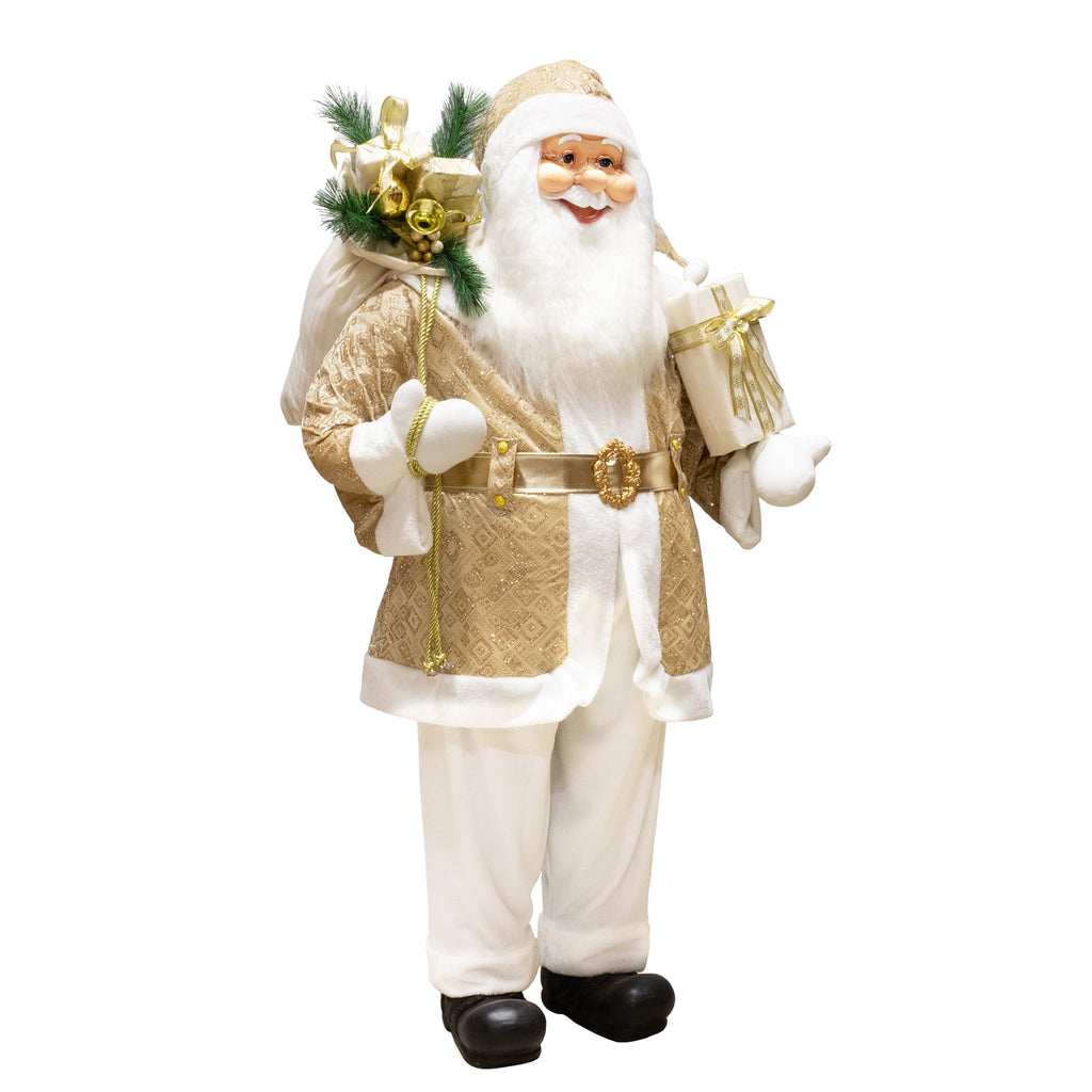Weihnachtsmann 180cm Elegante Santa Figur in Creme & Gold mit weißem Bart