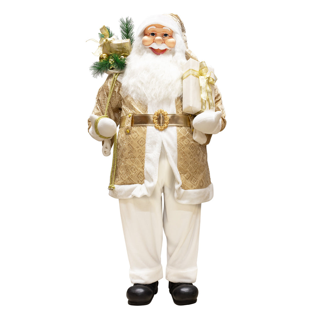 Weihnachtsmann 180cm Elegante Santa Figur in Creme & Gold mit weißem Bart