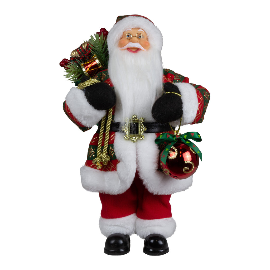 Weihnachtlicher Santa 30cm stehend mit Langem Mantel und Geschenken