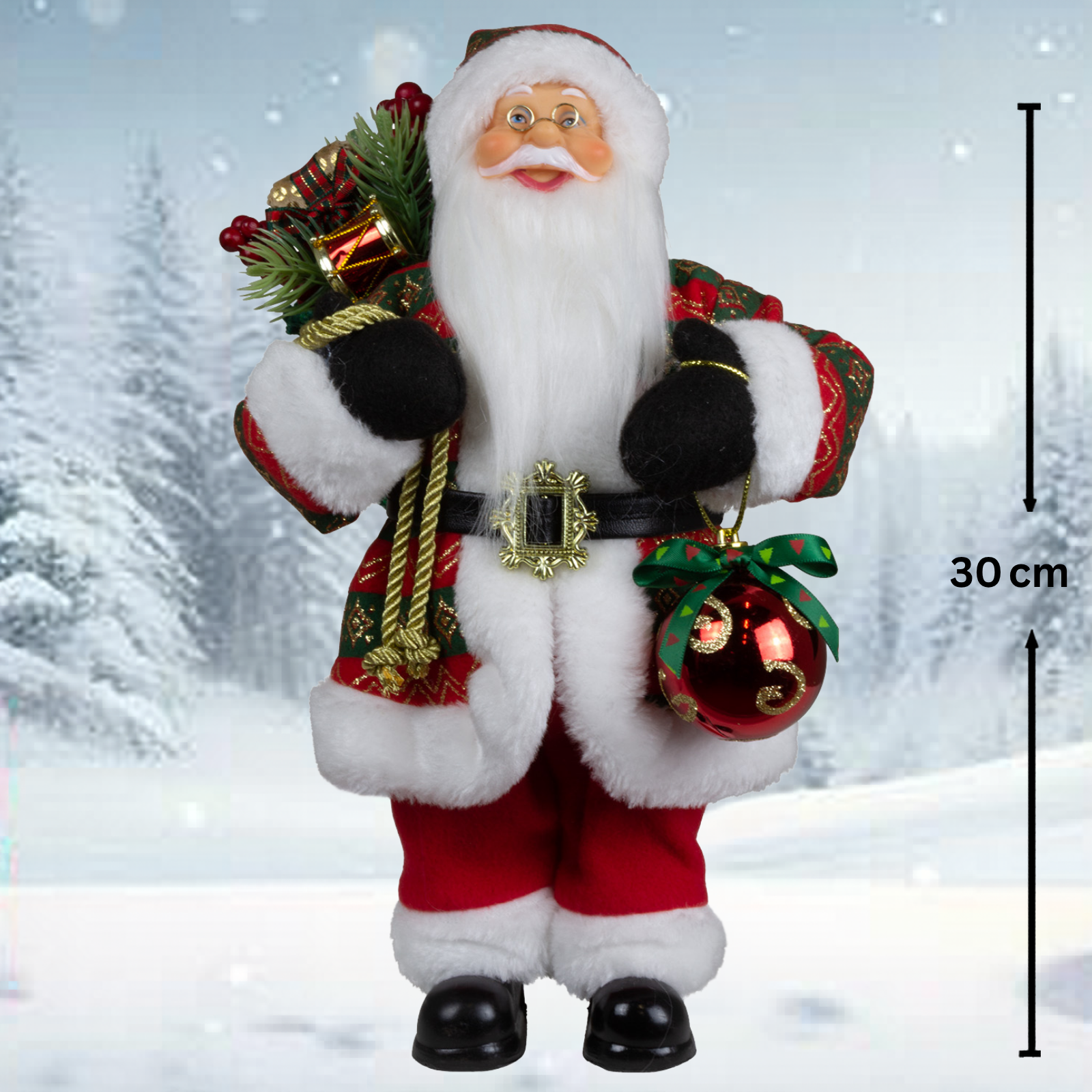 Weihnachtlicher Santa 30cm stehend mit Langem Mantel und Geschenken