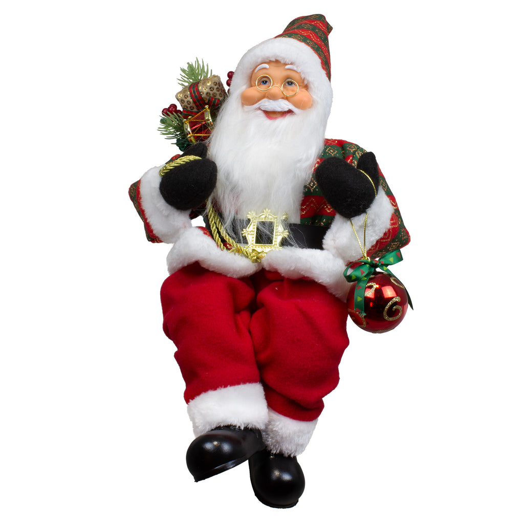 Weihnachtlicher Santa 45cm Kantenhocker mit Langem Mantel und Geschenken sitzend