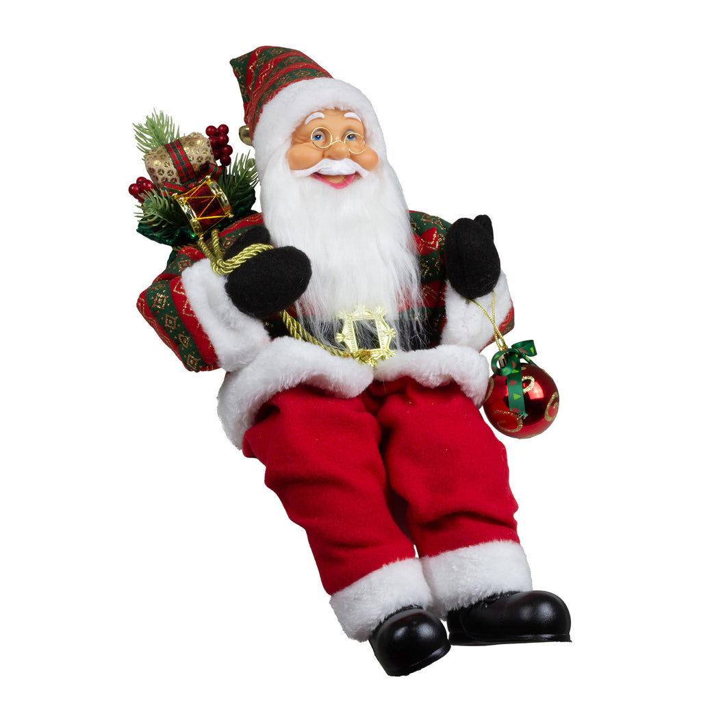 Weihnachtlicher Santa 45cm Kantenhocker mit Langem Mantel und Geschenken sitzend