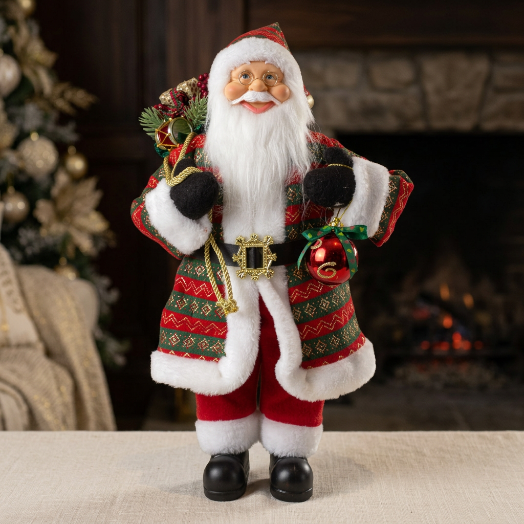 Weihnachtlicher Santa 45cm stehend mit Langem Mantel und Geschenken