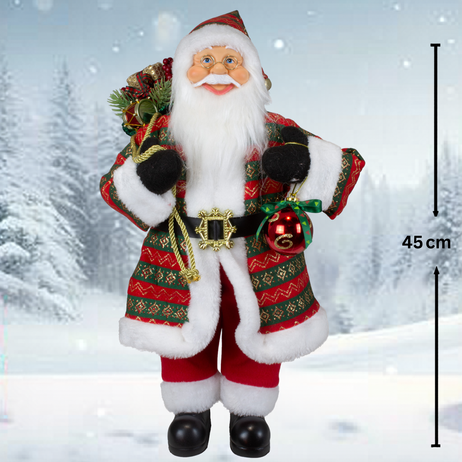 Weihnachtlicher Santa 45cm stehend mit Langem Mantel und Geschenken