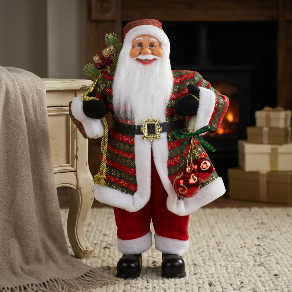 Weihnachtlicher Santa 60cm stehend mit Langem Mantel und Geschenken