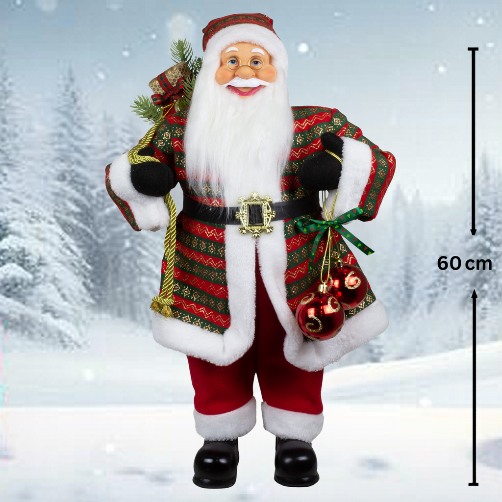 Weihnachtlicher Santa 60cm stehend mit Langem Mantel und Geschenken