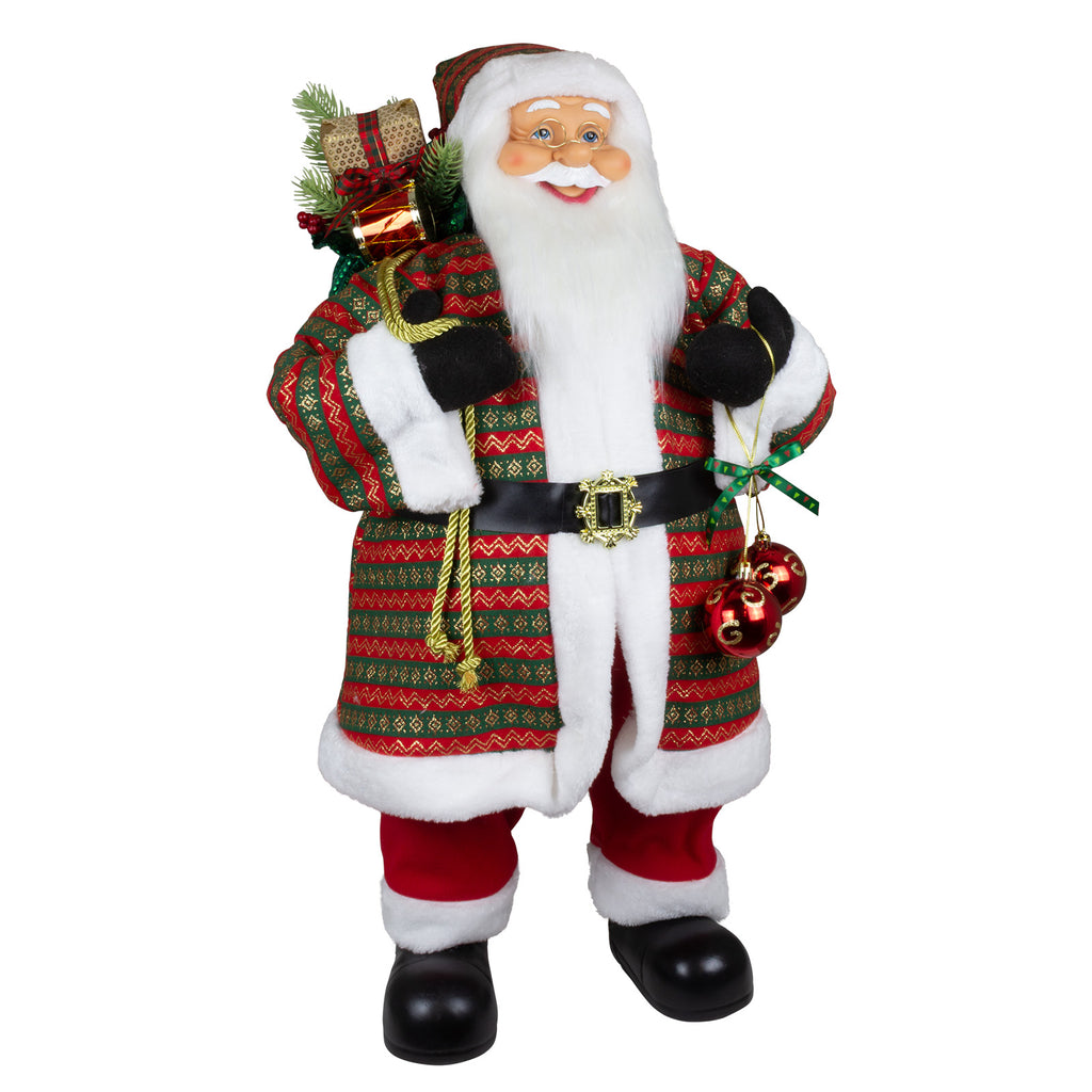 Weihnachtlicher Santa 80cm stehend mit Langem Mantel und Geschenken