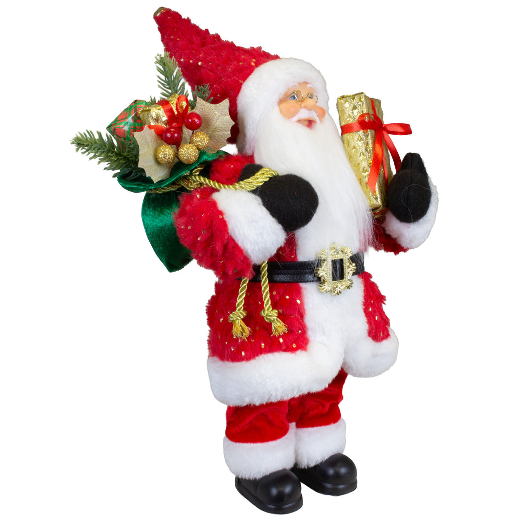 Weihnachtsmann Figur 30 cm – Santa mit langem Mantel in Rot & Gold | Festliche Weihnachtsdekoration