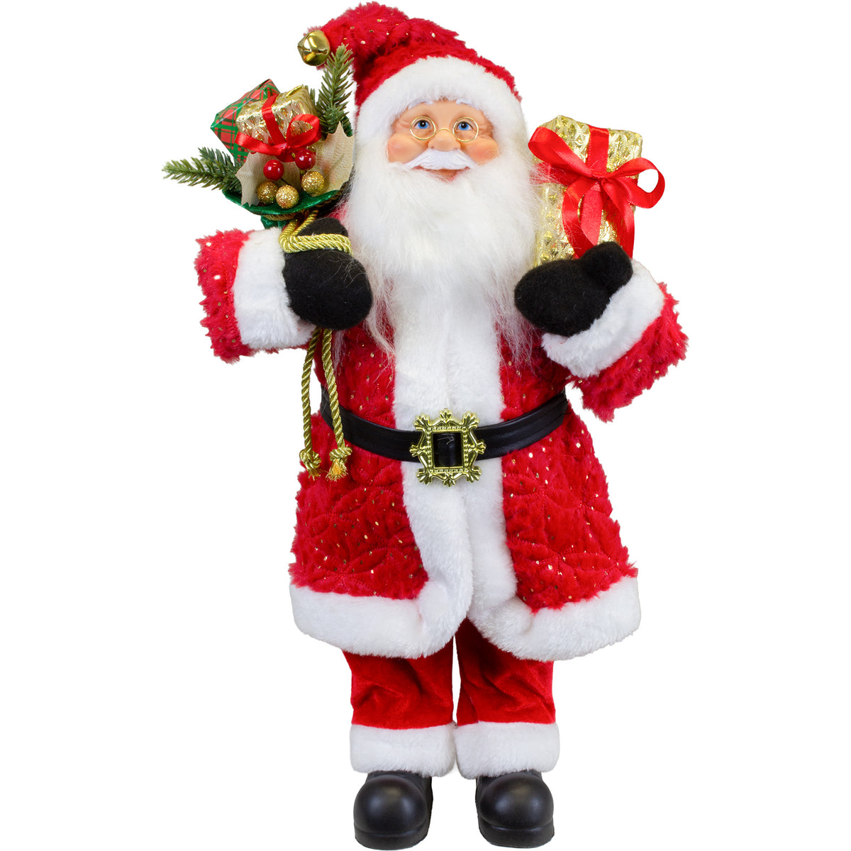 Weihnachtsmann Figur 45 cm – Santa mit langem Mantel in Rot & Gold | Edle Weihnachtsdekoration