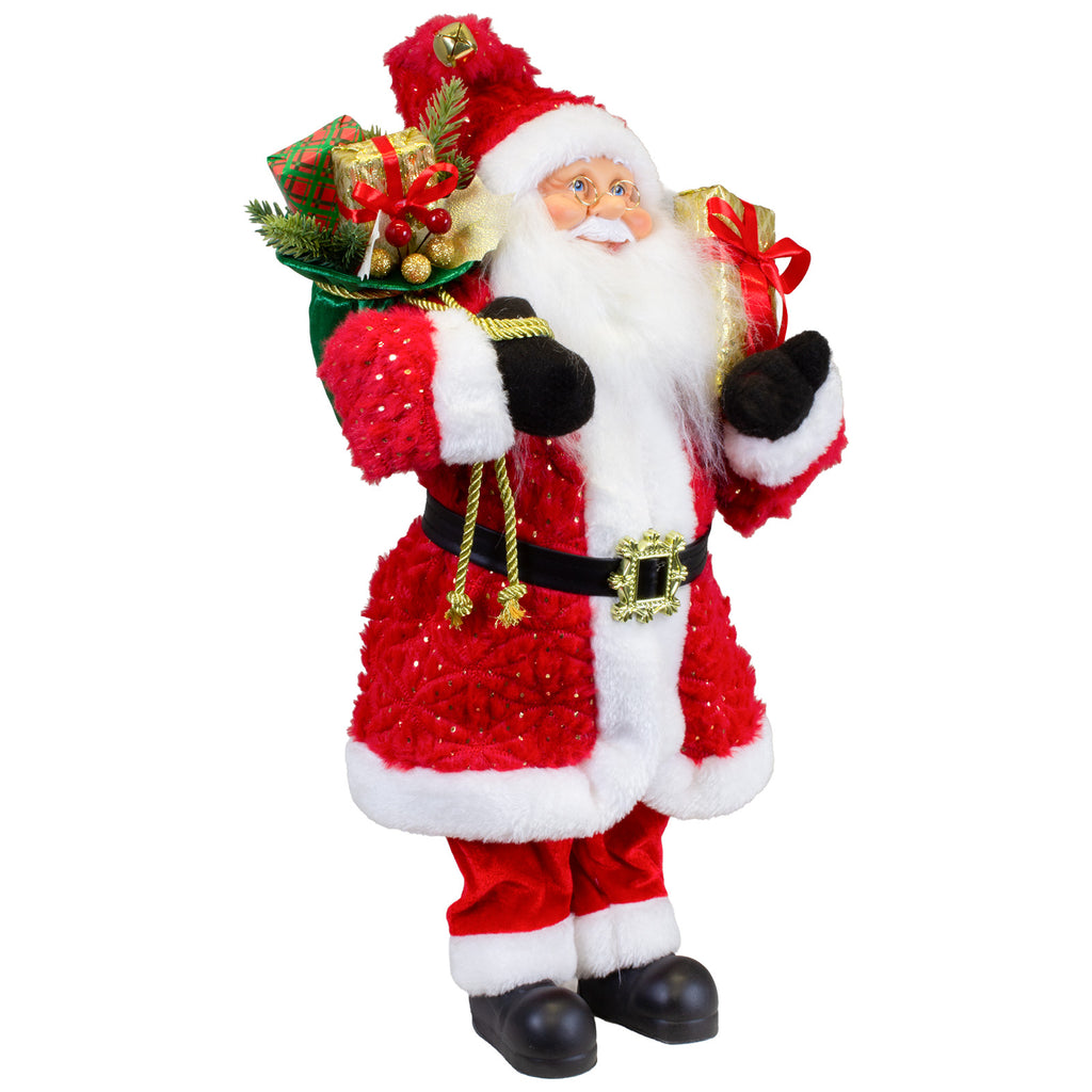 Weihnachtsmann Figur 45 cm – Santa mit langem Mantel in Rot & Gold | Edle Weihnachtsdekoration