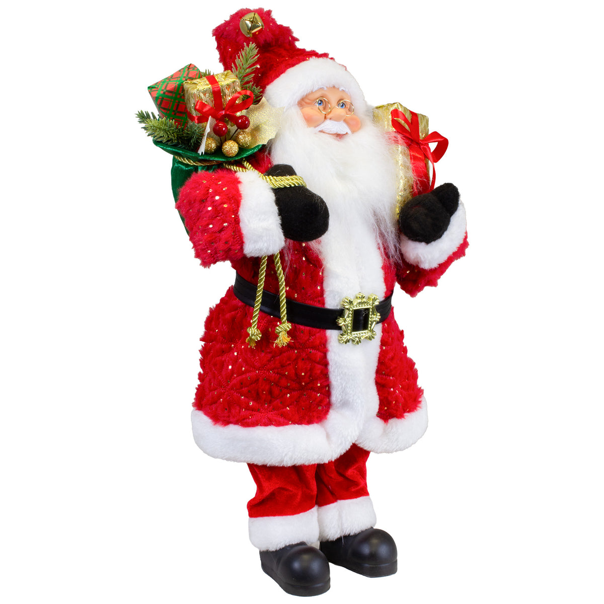 Weihnachtsmann Figur 45 cm – Santa mit langem Mantel in Rot & Gold | Edle Weihnachtsdekoration