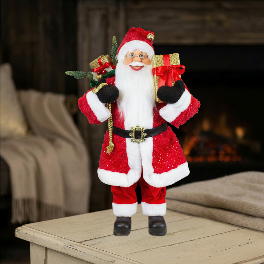 Weihnachtsmann Figur 60 cm – Santa mit langem Mantel in Rot & Gold