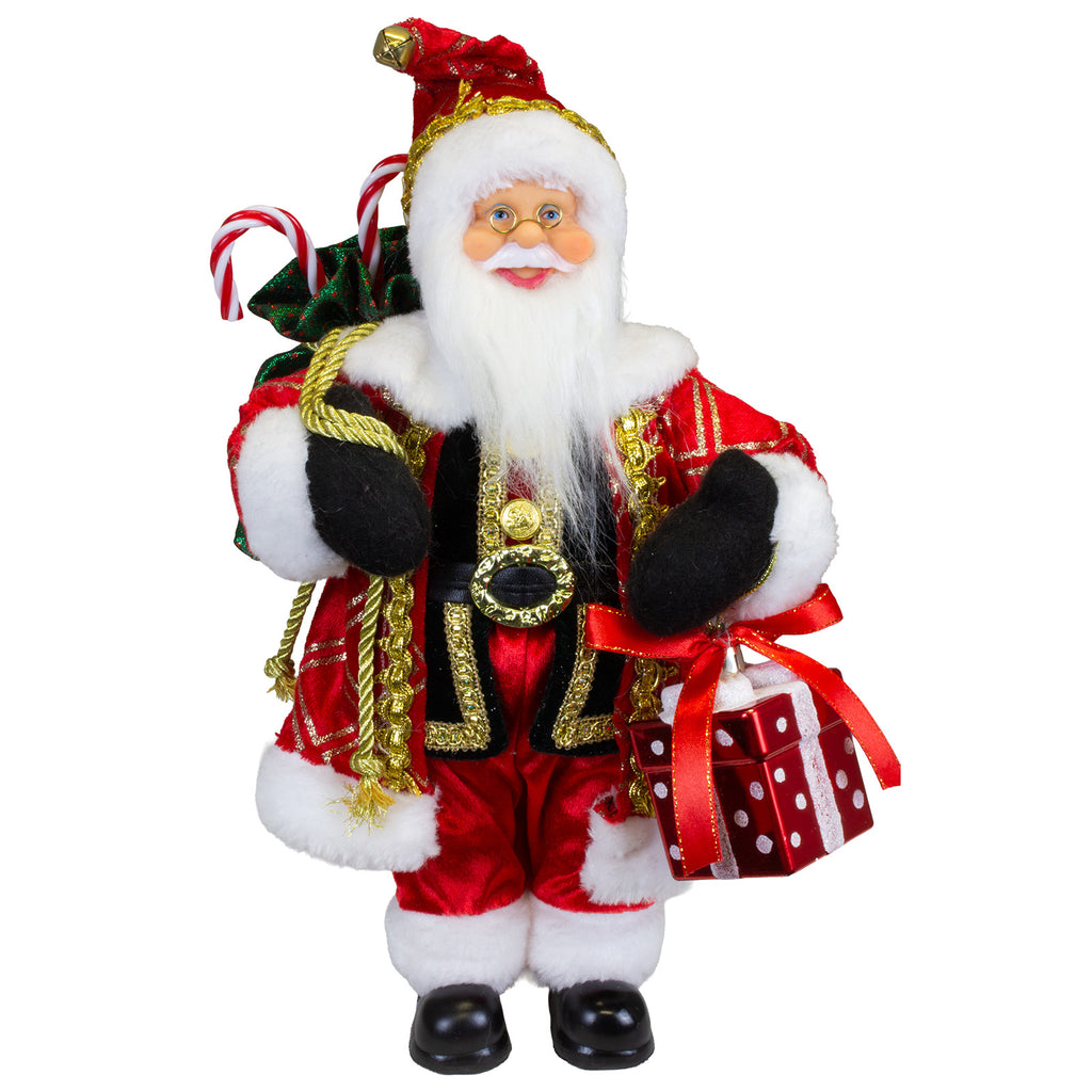 Santa Claus Figurine 30 cm – Santa with Gift in Red & Gold | Festive Christmas Decoration