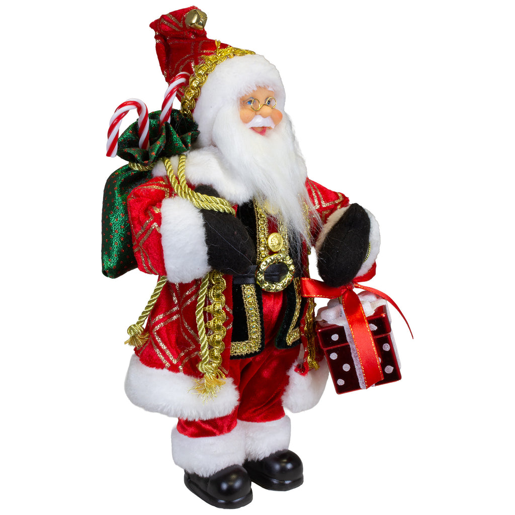 Santa Claus Figurine 30 cm – Santa with Gift in Red & Gold | Festive Christmas Decoration