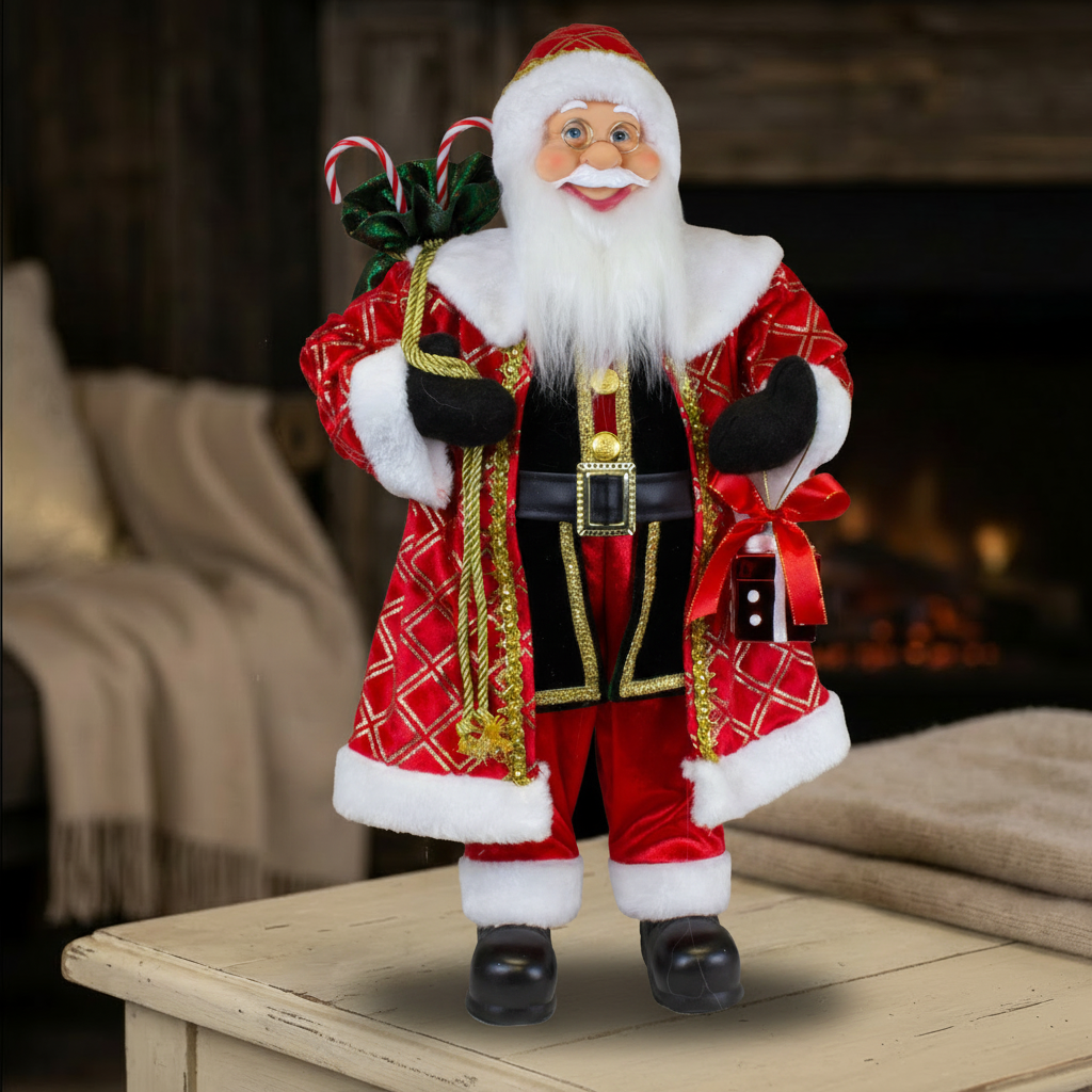 Weihnachtsmann 60 cm in Rot-Gold mit Geschenksack und Laterne